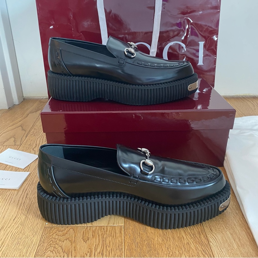 Gucci Magnum Black Leather Men's Platform Loafers Ancora Horsebit Creeper 9.5 EU - Picture 5 of 9